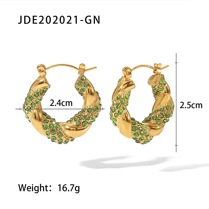 Shiny Geometric Stainless Steel  Gold Plated Zircon Earrings 1 Pair