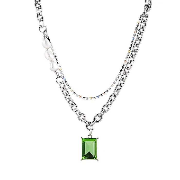 Vintage Smaragd Stapelgürtel Perle Hohlkette Edelstahl Halskette