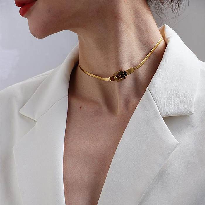 Adretter Stil, einfache Gürtelschnalle, einfarbig, Edelstahl-Beschichtung, vergoldete Halskette