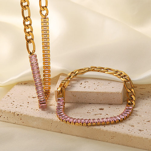 Glamouröse geometrische Edelstahl-Halskette mit vergoldetem Zirkon