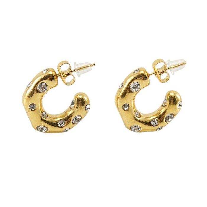 Simple Style C Shape Stainless Steel  Inlay Artificial Diamond Earrings 1 Pair