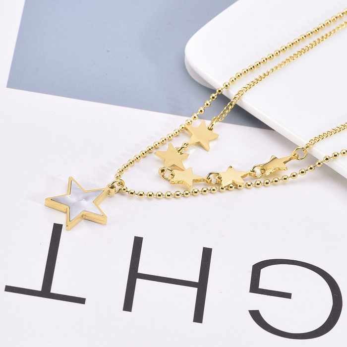 Streetwear Star Stainless Steel Plating Inlay Shell Layered Necklaces