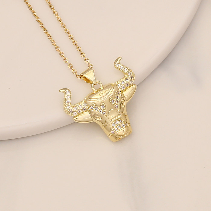 Fashion Cattle Stainless Steel  Copper Pendant Necklace Inlay Zircon Stainless Steel  Necklaces 1 Piece