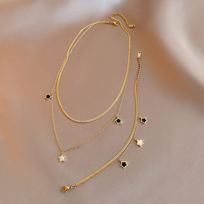 Fashion Five-pointed Star Titanium Steel Bracelet Simple Necklace Jewelry Set