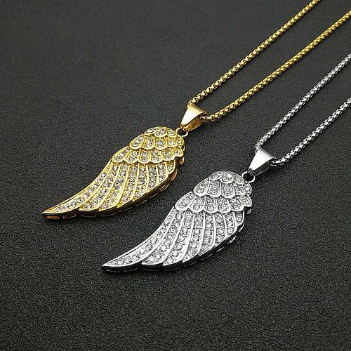 Hip-Hop Wings Stainless Steel Inlay Rhinestones Necklace 1 Piece