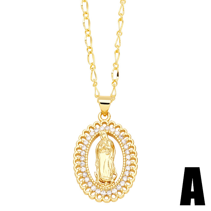 Hip-Hop Modern Style Human Faith Stainless Steel  Copper Plating Inlay Zircon 18K Gold Plated Pendant Necklace