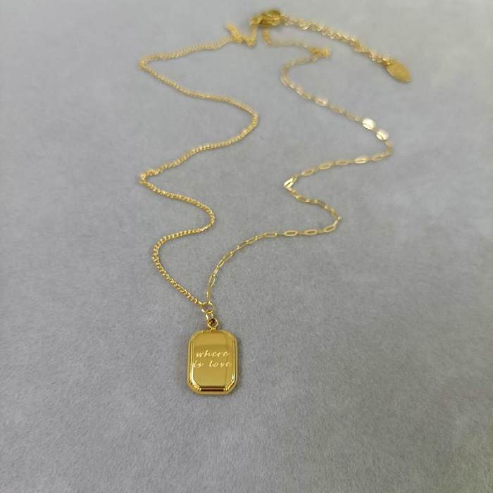 Collier pendentif plaqué or 18 carats avec lettres carrées de style vintage et simple