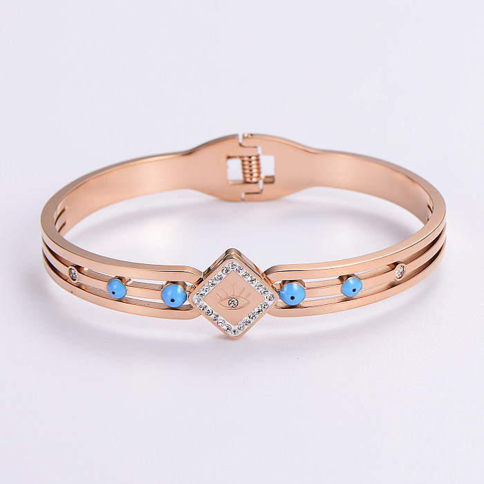 Classic Style Heart Shape Stainless Steel Plating Inlay Rhinestones 18K Gold Plated Rose Gold Plated Bangle