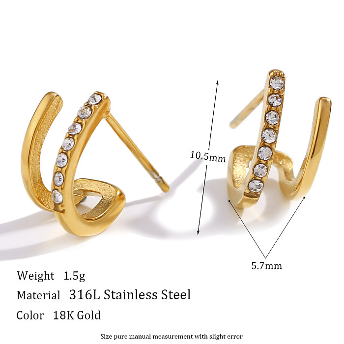 Simple Style Geometric Stainless Steel  Ear Studs Plating Zircon Stainless Steel  Earrings