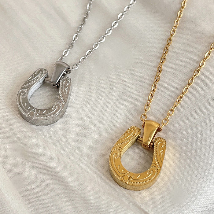 IG Style Simple Style Horseshoe Stainless Steel Plating Inlay Zircon Pendant Necklace Long Necklace