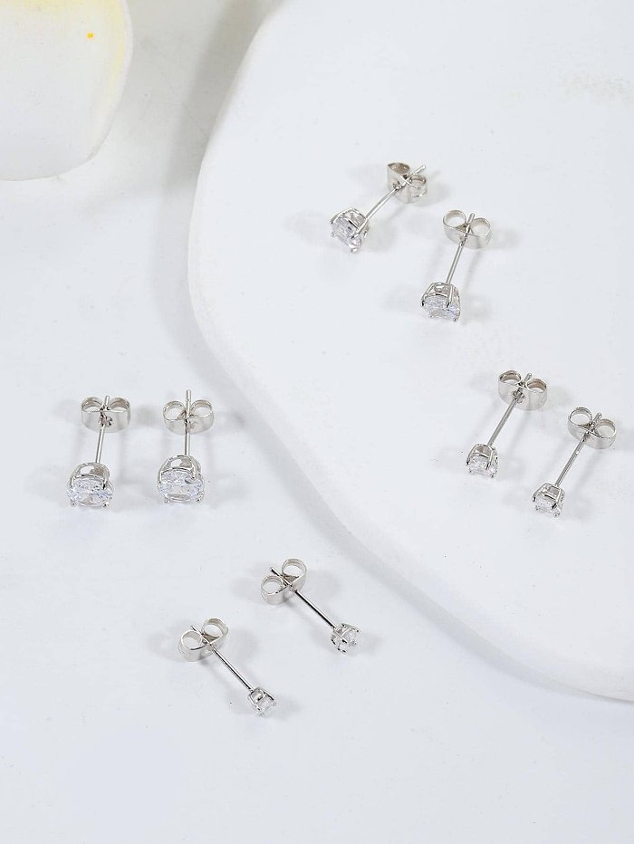 4 Pairs Basic Simple Style Geometric Plating Inlay Stainless Steel  Zircon 18K Gold Plated Rose Gold Plated Silver Plated Ear Studs