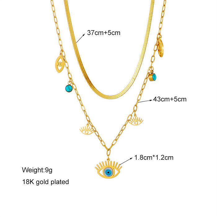 Modische, geschichtete Halsketten mit Sonnenaugen-Edelstahlbeschichtung und türkisfarbener Einlage, 1 Stück