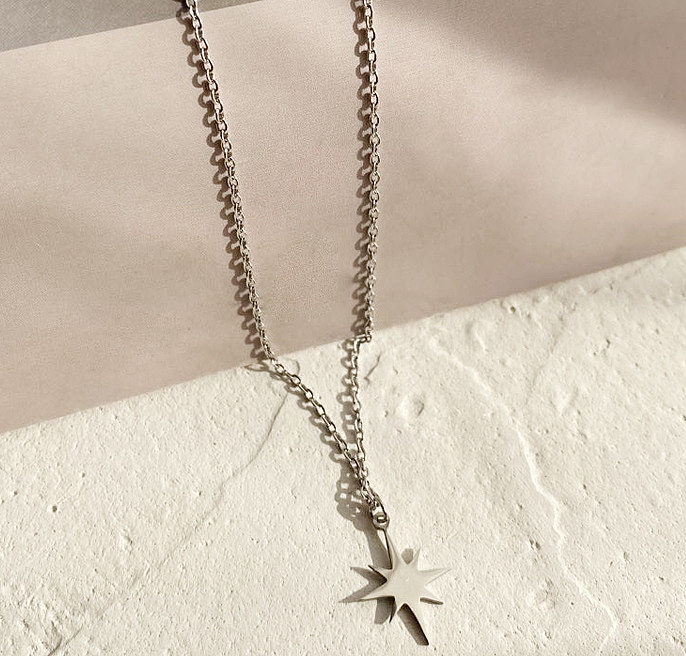 Pendentif étoile soleil à Six branches, chaîne de clavicule en acier inoxydable, collier plaqué or 14 carats