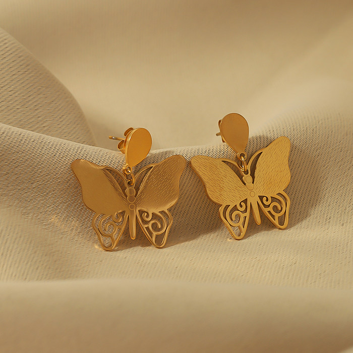 1 Pair Vintage Style Sweet Butterfly Plating Hollow Out Stainless Steel  18K Gold Plated Ear Studs