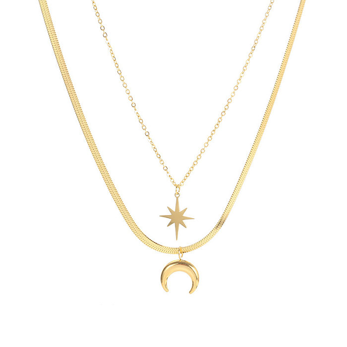 Modische Stern-Mond-Halskette aus Edelstahl, 1 Stück