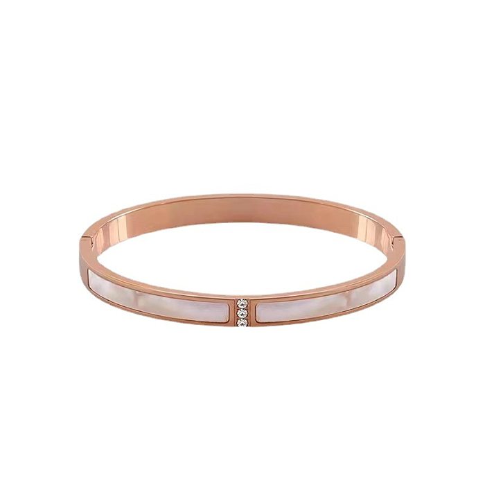 IG Style Simple Style Solid Color Titanium Steel Plating Inlay Shell 18K Gold Plated Bangle