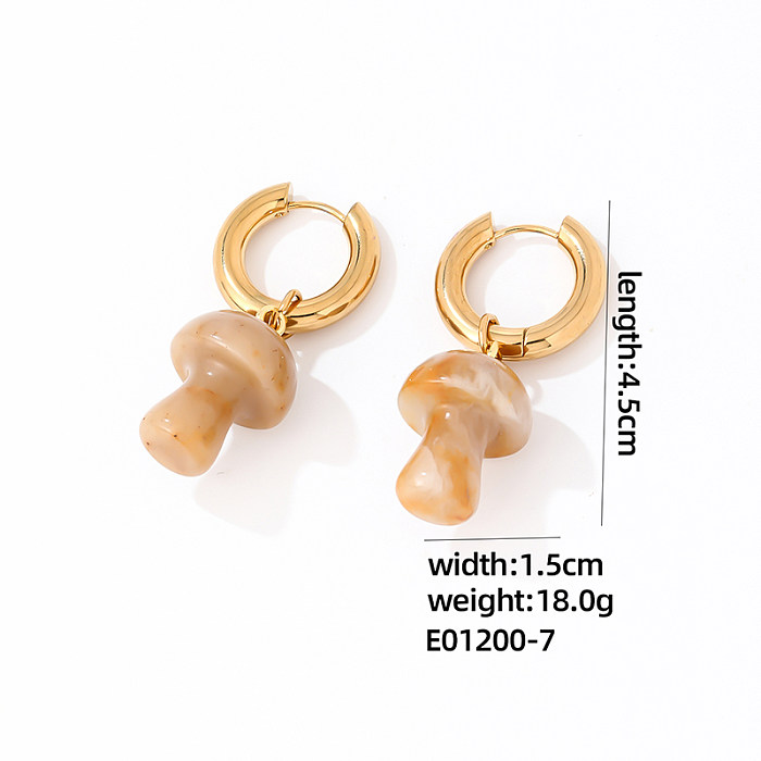 1 Pair Sweet Simple Style Round Mushroom Plating Stainless Steel  Gold Plated Drop Earrings
