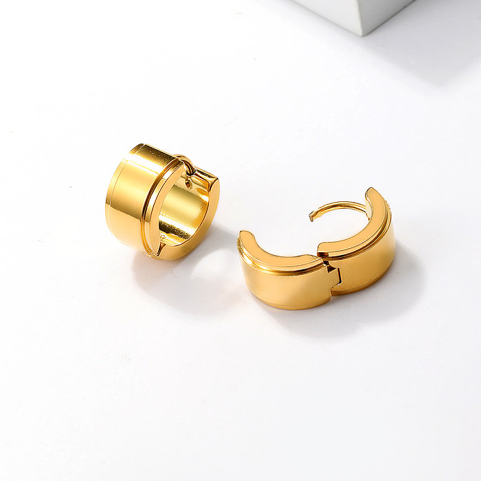 1 paire de boucles d'oreilles rondes en acier inoxydable plaqué or 18 carats, Style Simple