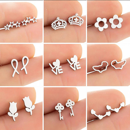 Women'S Fashion Korean Style Geometric Star Stainless Steel  No Inlaid Ear Studs Stainless Steel  Earrings