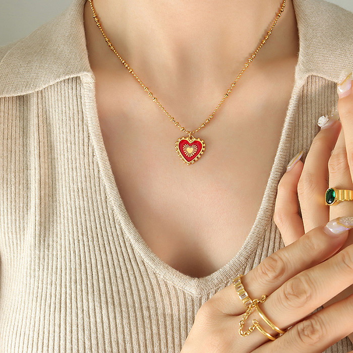 Collier pendentif classique en forme de cœur, 1 pièce, en acier inoxydable, plaqué laiton