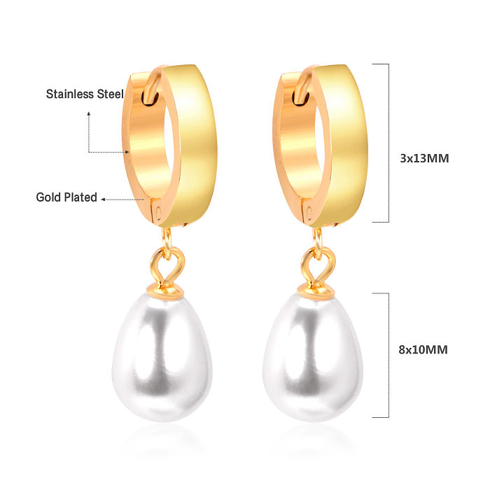 Fashion Geometric Stainless Steel  Plating Artificial Pearls Dangling Earrings 1 Pair