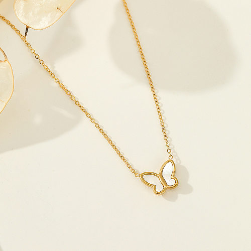 Fashion Butterfly Stainless Steel  Stainless Steel Plating Inlay Shell Pendant Necklace 1 Piece