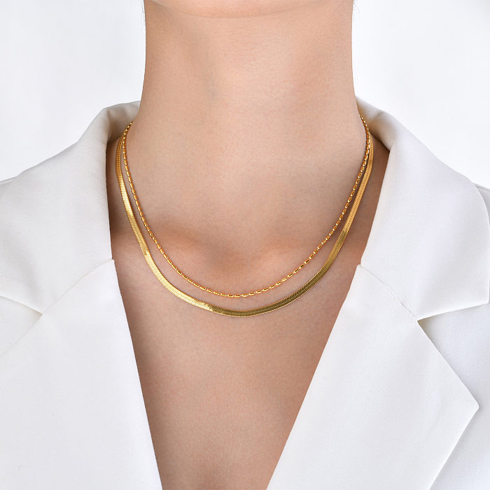 INS Style Simple Style Solid Color Stainless Steel  Plating 18K Gold Plated Layered Necklaces