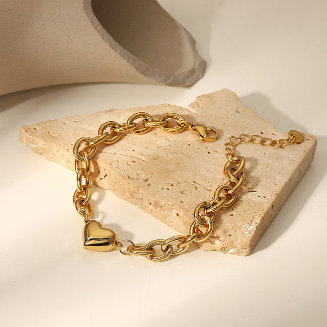 Moda 14K ouro grosso em forma de O coração pulseira de aço inoxidável