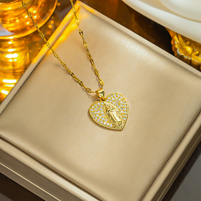Collar con colgante chapado en oro de 18 quilates con incrustaciones de acero inoxidable con forma de estrella y corazón de estilo simple