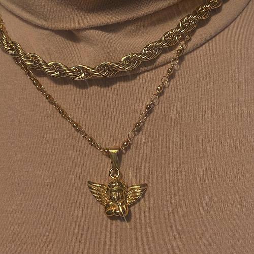 Collar colgante chapado en oro de 18 quilates de acero inoxidable con ángel retro al por mayor