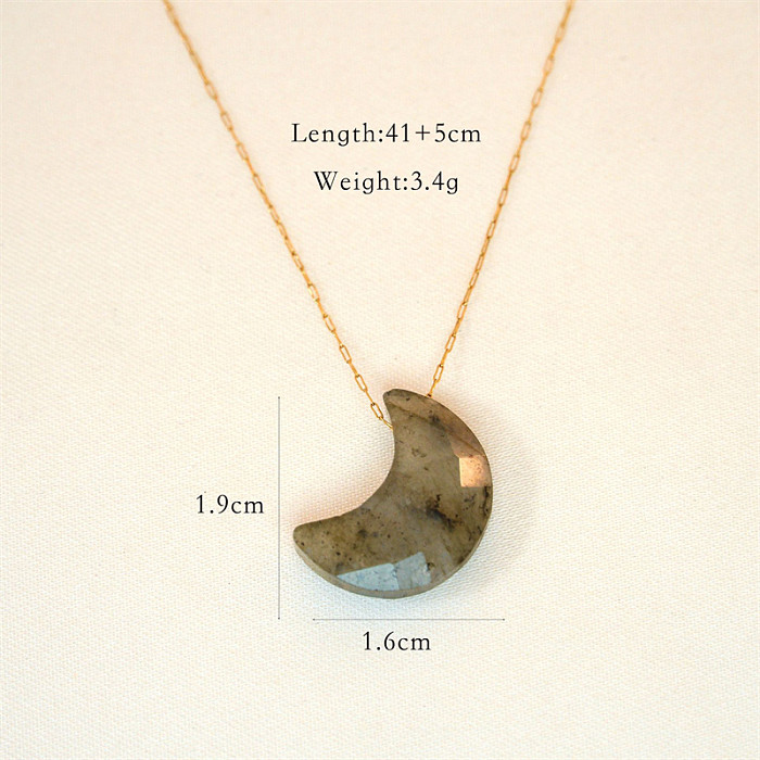 Collier avec pendentif en forme de lune artistique, Style décontracté et Simple, en acier inoxydable, pierre naturelle plaquée or, en vrac