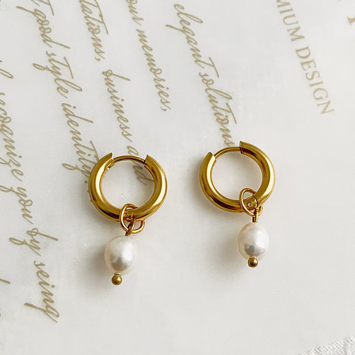 Boucles d'oreilles pendantes en acier inoxydable, couleur unie, plaqué perles, 1 paire