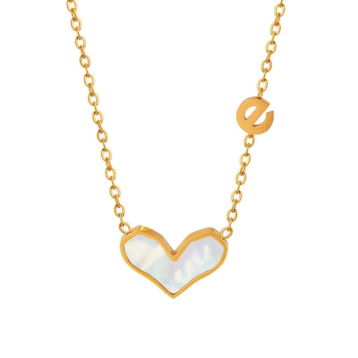 Elegant Simple Style Heart Shape Stainless Steel Plating Inlay Shell Pendant Necklace