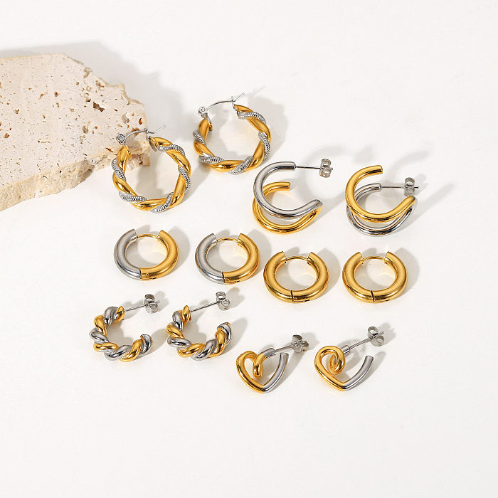 Boucles d'oreilles géométriques en acier inoxydable plaqué or 18 carats, à la mode, en or et en argent