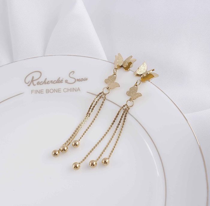 1 Pair Elegant Simple Style Round Square Butterfly Plating Inlay Stainless Steel  Zircon Gold Plated Drop Earrings