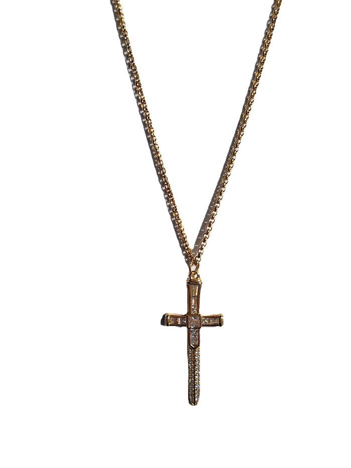 Wholesale Modern Style Cross Stainless Steel 18K Gold Plated Pendant Necklace