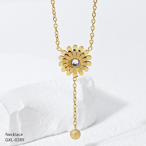 Retro Classic Style Flower Stainless Steel  Epoxy Plating Inlay Rhinestones Rose Gold Plated Gold Plated Necklace