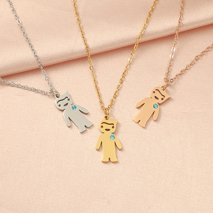 Cartoon Style Basic Streetwear Geometric Stainless Steel  Gold Plated Silver Plated Zircon Pendant Necklace In Bulk