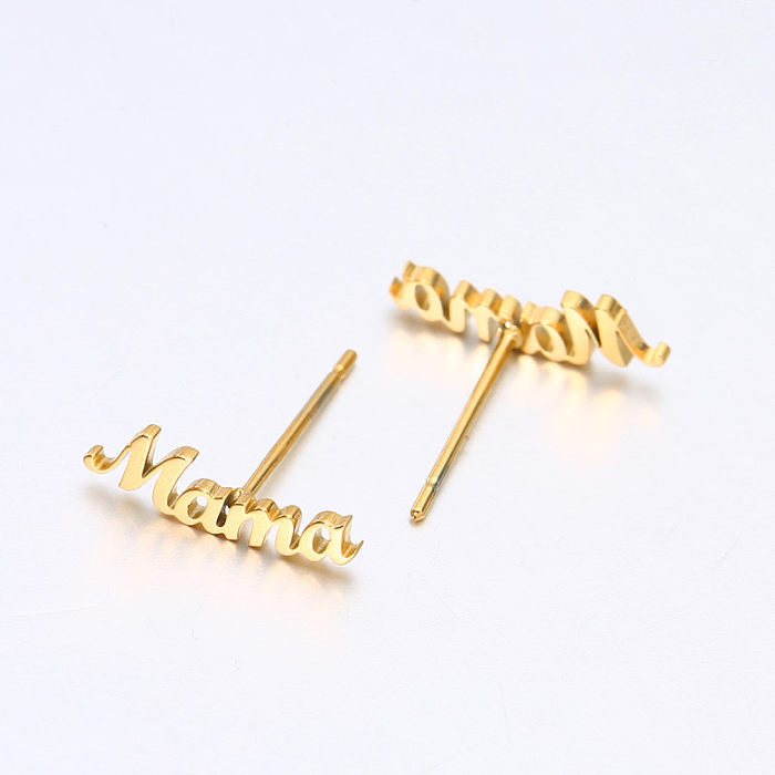 1 Pair MAMA Letter Stainless Steel Plating Ear Studs