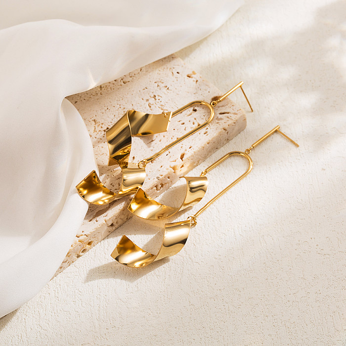 1 par elegante luxuoso formato de coração cor sólida chapeamento irregular aço inoxidável 18K brincos banhados a ouro