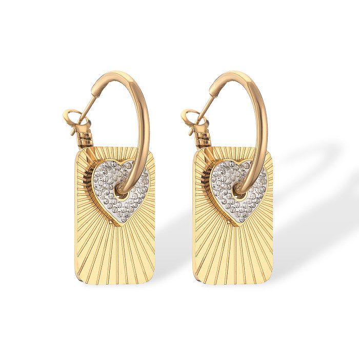 1 Pair Vintage Style Simple Style Commute Pentagram Heart Shape Plating Inlay Stainless Steel Zircon 18K Gold Plated Hoop Earrings