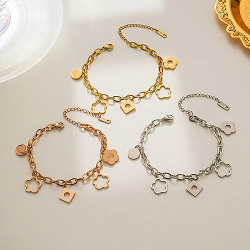 Bracelets de placage en acier titane à fleur carrée ronde de style IG