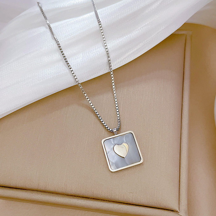 Collier pendentif carré en forme de cœur pour femme, plaqué acier inoxydable, 1 pièce