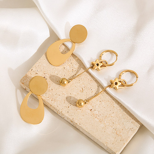 1 par de pendientes colgantes chapados en oro de acero inoxidable tallados en forma de estrella reina lujosos y elegantes
