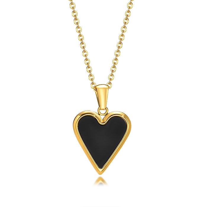 Fashion Heart Shape Stainless Steel  Necklace Plating Inlay Shell Stainless Steel  Necklaces