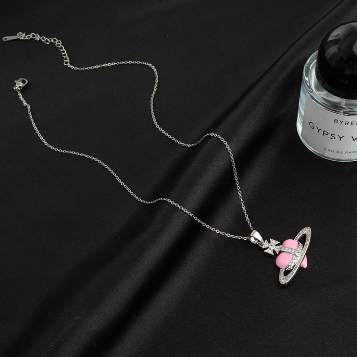 1 Piece Fashion Heart Shape Stainless Steel Irregular Inlay Artificial Gemstones Pendant Necklace