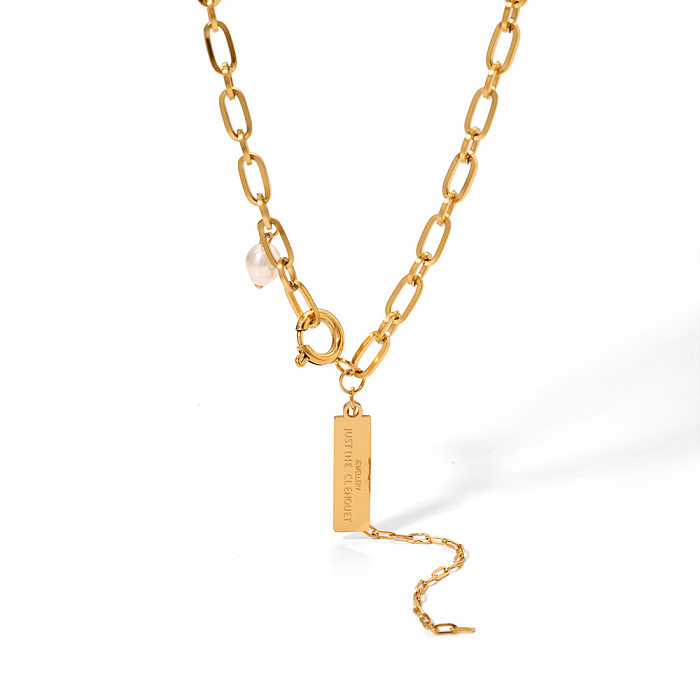 Collier pendentif plaqué or 18 carats avec pompon en acier inoxydable, Style Simple, lettre rectangulaire, Style IG