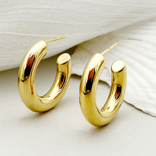 1 par de pinos de orelha banhados a ouro, estilo simples, formato C, aço inoxidável, polimento de metal