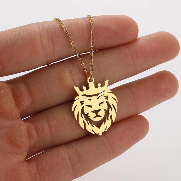 1 pièce mode coeur forme renard Lion en acier inoxydable placage creux pendentif collier