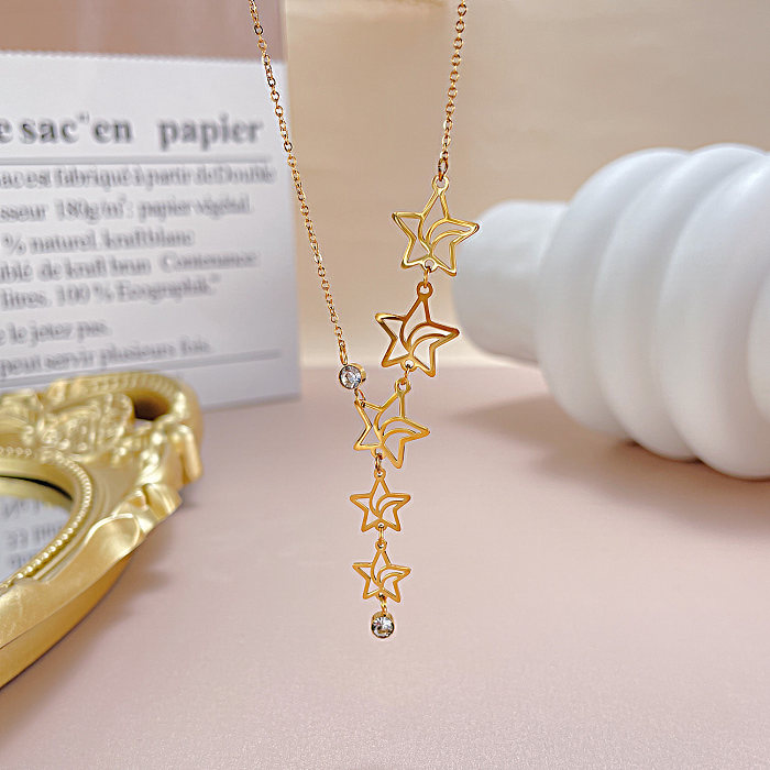 Simple Style Pentagram Stainless Steel  Plating Inlay Zircon Gold Plated Necklace